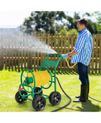 Garden Water Hose Reel Cart with 4 Wheels and Non-slip Grip - Green
