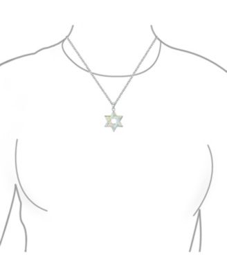 Hanukkah Magen Judaic White Synthetic Opal Inlay Star Of David Pendant Necklace Bat Mitzvah Sterling Silver