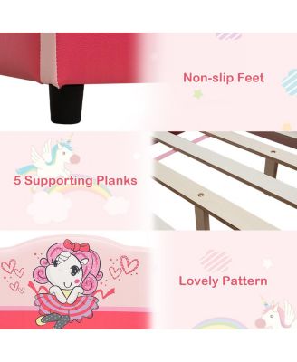 Kids Children Upholstered Platform Toddler Bed Bedroom Furniture Girl Pattern