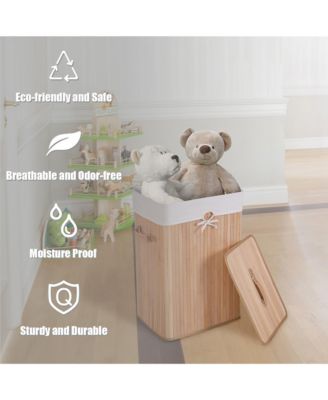 Rectangle Bamboo Hamper Laundry Basket Washing Cloth Bin Lid
