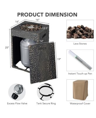 16'' Square Outdoor Propane Fire Pit w/Lava Rocks Waterproof Cover 30,000 BTU