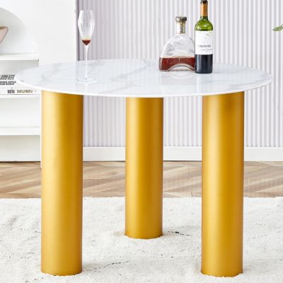 Streamdale 40" Round White Dining Table, Golden Legs
