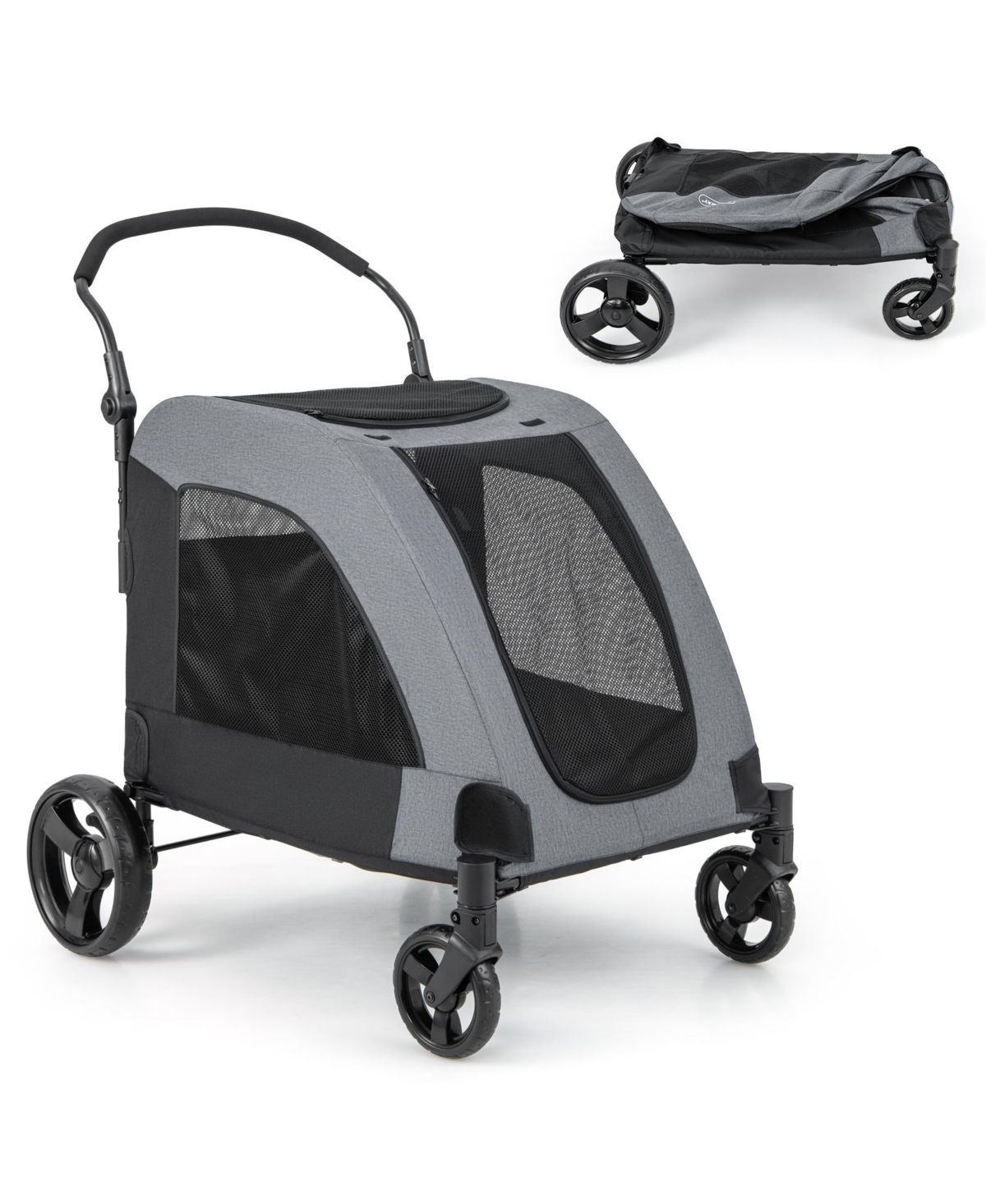 Slickblue 4 Wheels Extra Large Dog Stroller Foldable Pet Stroller with Dual Entry