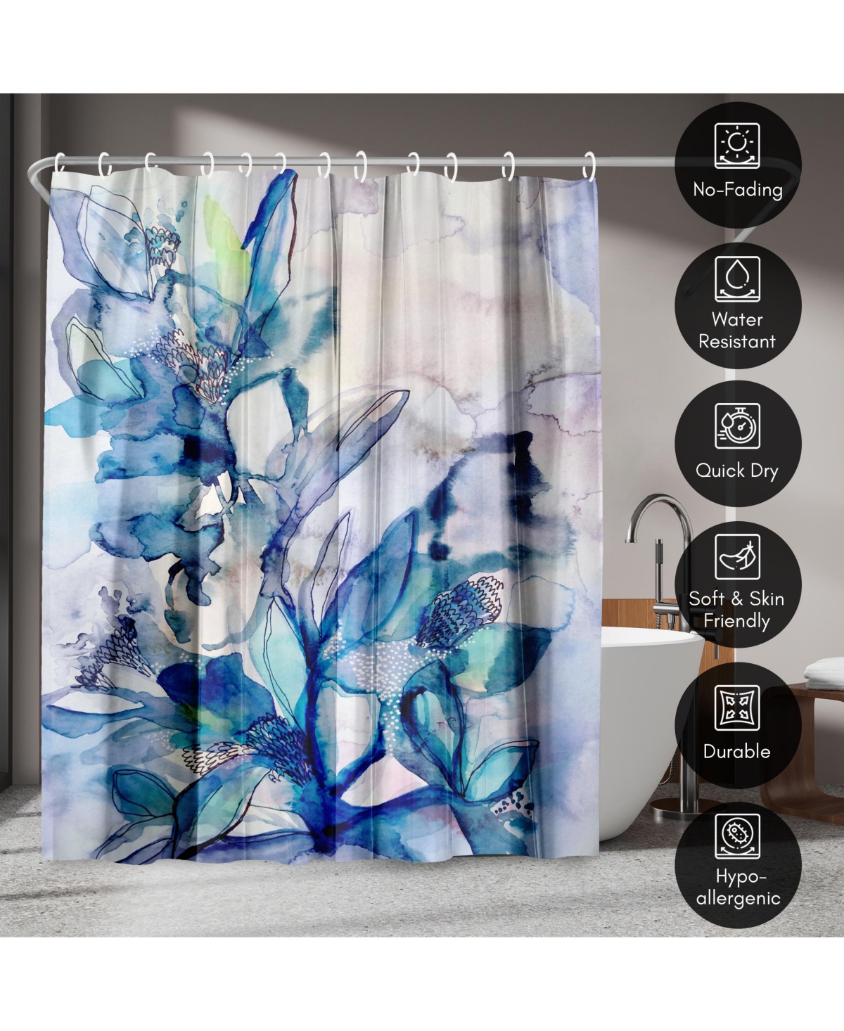 Americanflat Floral Shower Curtain - Aqua Floral by Hope Bainbridge