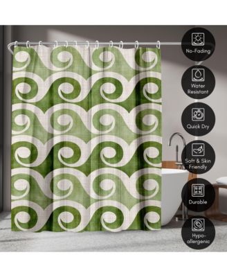  Retro Waves In Green by Modern Tropical Coastal Shower Curtain, 71x74