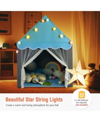 Kids Playhouse Tent Large Castle Fairy Tent Gift w/Star Lights Mat