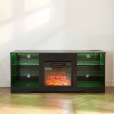 Modern Black Electric Fireplace TV Stand, 58" Width