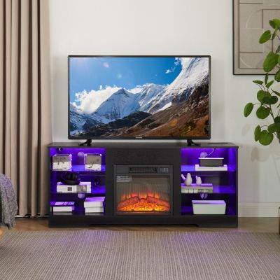 Modern Black Electric Fireplace TV Stand, 58" Width