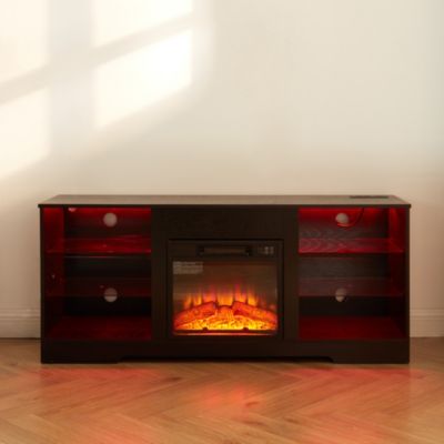 Modern Black Electric Fireplace TV Stand, 58" Width