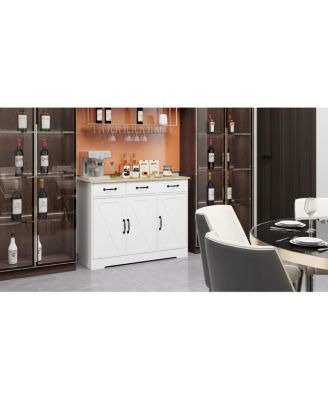 Streamdale White Farmhouse Buffet Cabinet with Drawers and Doors