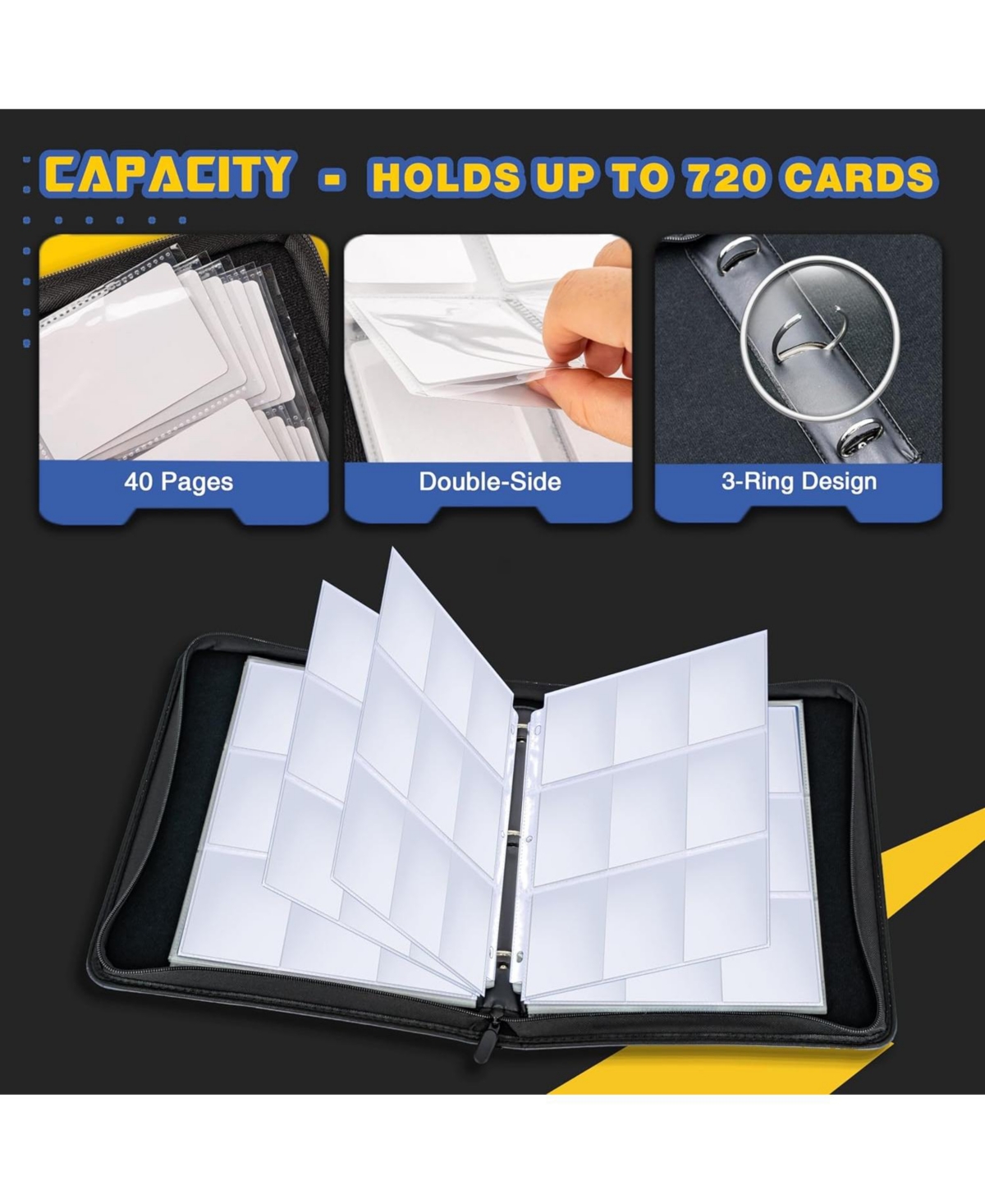 NeatoTek Waterproof 9-Pocket Trading Card Binder: 720 Pockets for Gaming Cards, Yugioh, Sports