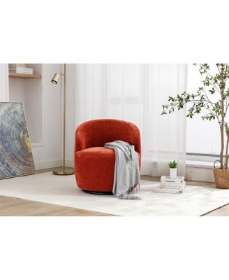 Chenille Swivel Barrel Chair with Metal Ring