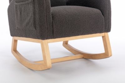 Teddy Fabric Rocking Chair With Packet Wood Legs, Dark Gray