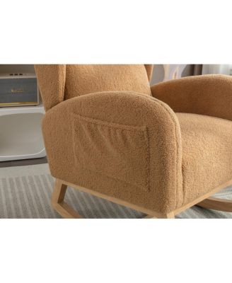 Streamdale Teddy Fabric Rocking Chair With Packet Wood Legs, Khaki