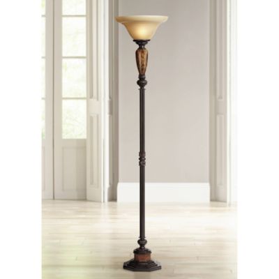 Sonnett Industrial Vintage like  Torchiere Floor Lamp Standing 72" Tall Bronze Brown Faux Marble Alabaster Glass Shade Decor for Living Room Reading House Bedroom Home Office - Kathy Ireland