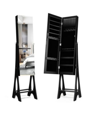 Freestanding Jewelry Cabinet Armoire Organizer with Bevel Edge Mirror
