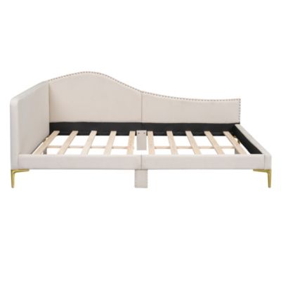Full Size Upholstered Daybed With Headboard And Armrest, Support Legs