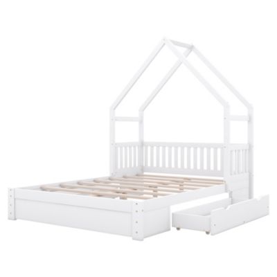 Streamdale Queen Platform Bed with Drawers and Guardrail