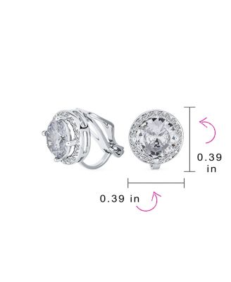 Classic 2CT Round CZ Cubic Zirconia Solitaire Halo Clip On Stud Earrings Non Pierced 7MM