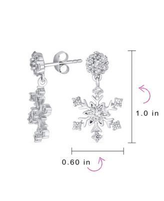 Winter Holiday Party CZ Cubic Zirconia Christmas Flower Frozen Snowflake Dangle Earrings Sterling Silver