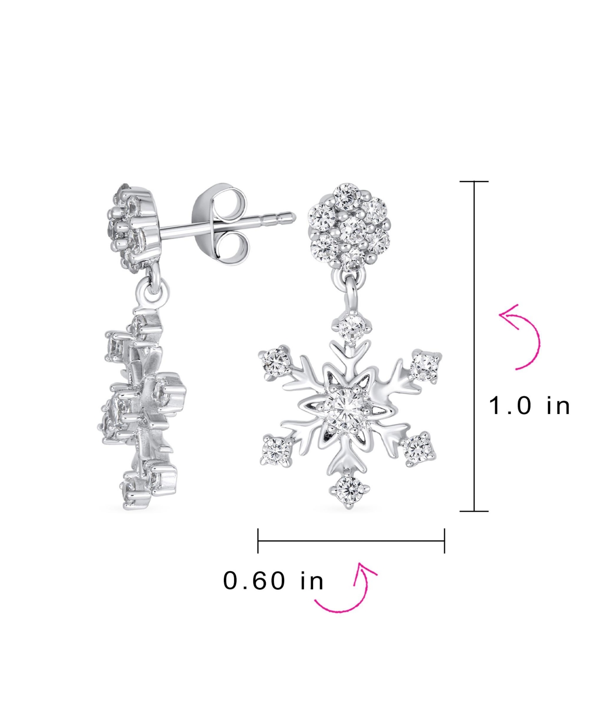 Bling Jewelry Winter Holiday Party Cz Cubic Zirconia Christmas Flower Frozen Snowflake Dangle Earrings For Women Sterling Silver