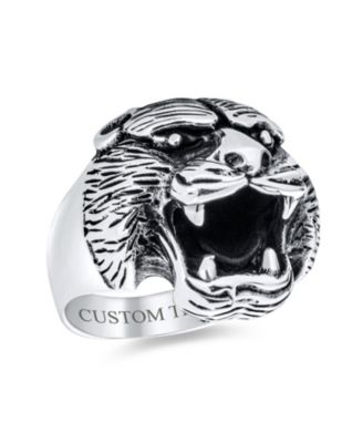 Hunter Animal Norse Viking Warrior Statement Signet Fierce Roaring 3D Big Bear Head Ring Oxidized .925 Sterling Silver