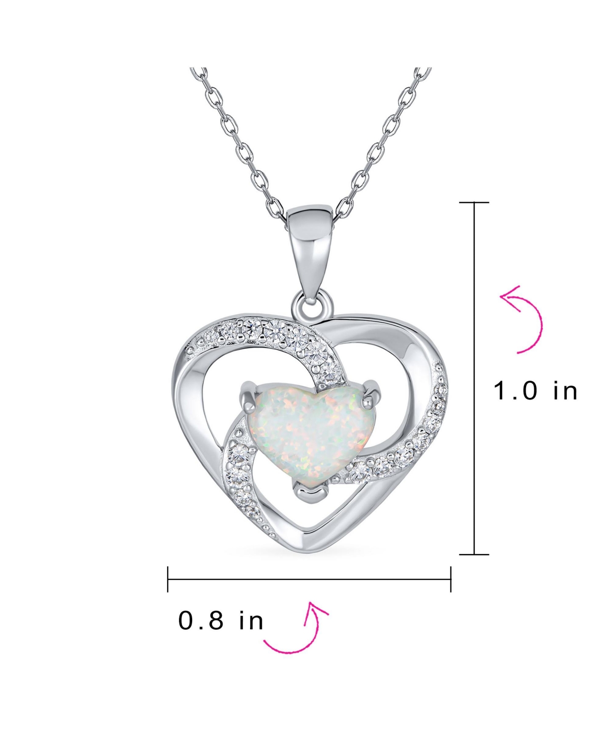 Bling Jewelry Opulence Cz Pave Accent Swirling Solitaire White Synthetic Opal Heart Necklace Pendant For Women Sterling- Silver