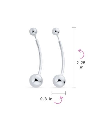 Modern Geometric Linear Long Bar Drop Ear Sterling Silver Double Bead Ball Dangle Earrings 610 MM Bead