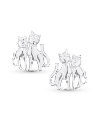 Best Friend Animal Lover BFF Pets Two Kitten Kitty Cat Stud Earrings Sterling Silver