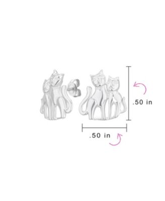 Best Friend Animal Lover BFF Pets Two Kitten Kitty Cat Stud Earrings Sterling Silver