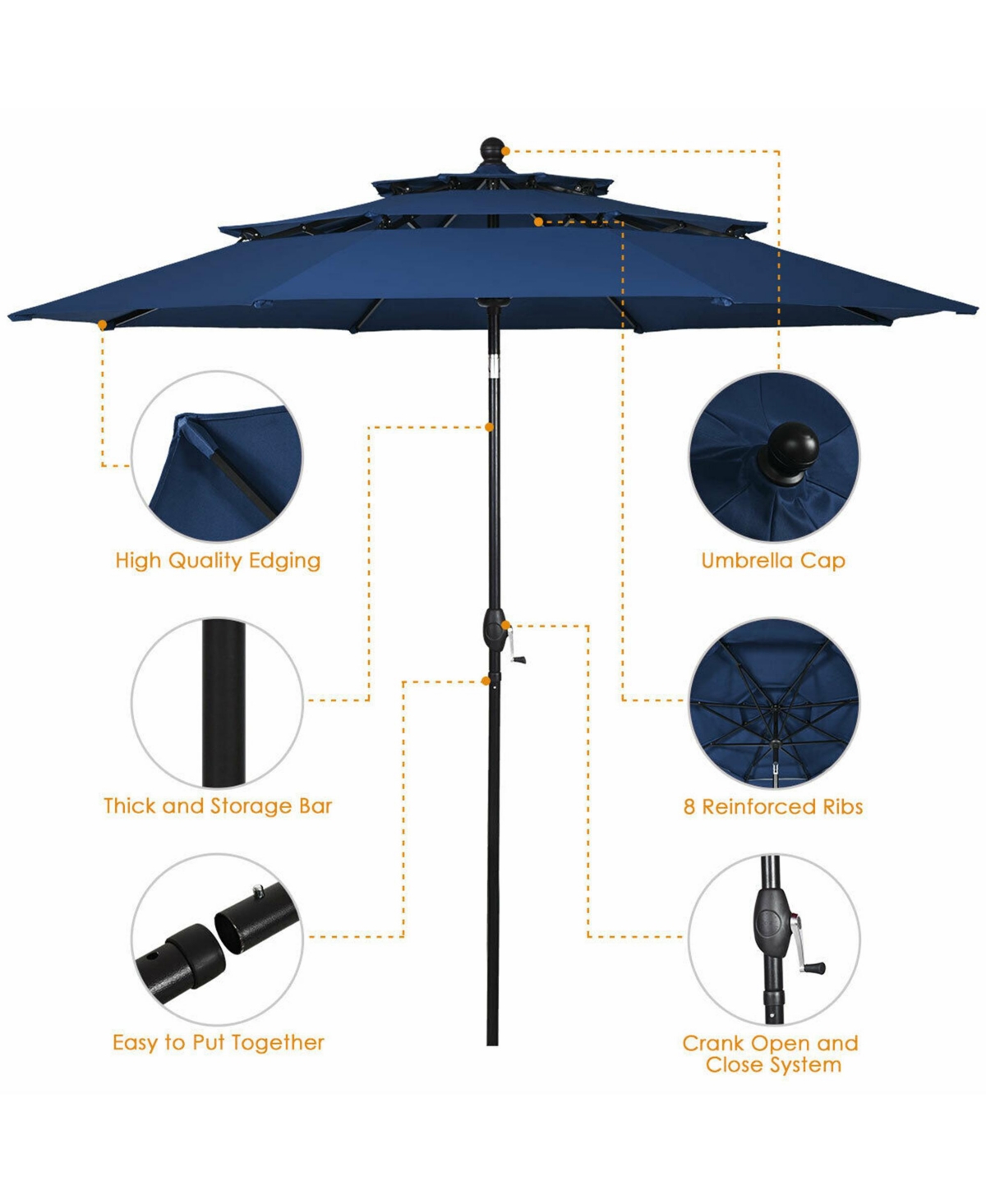 Gymax 3 Tier Patio Market Umbrella Aluminum Shade Shelter Double Vented Turquoise