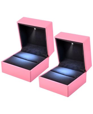 LED Ring Box Jewelry Wedding Engagement Proposal Lighted Pin Storage Case 2 Pack