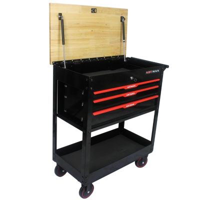 3 Drawers Multifunctional Tool Cart With Wheels And Wooden Top