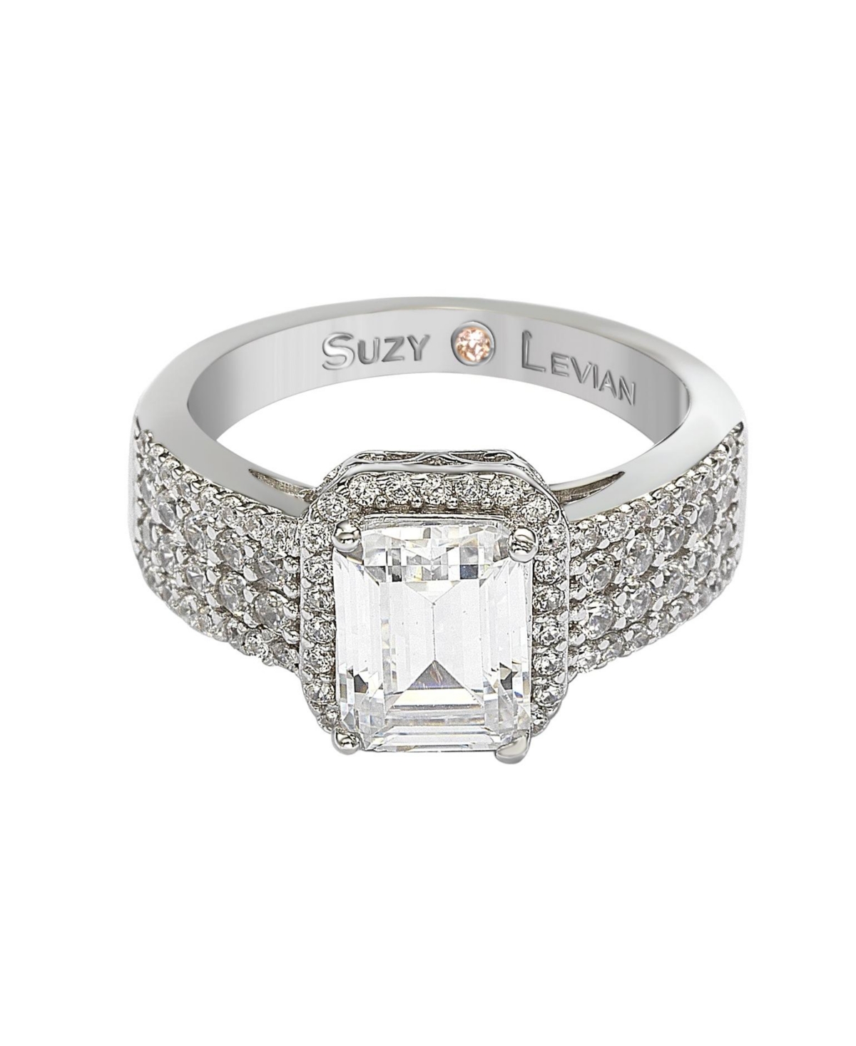 Suzy Levian New York Suzy Levian Sterling Silver Cubic Zirconia Emerald-Cut Halo Ring