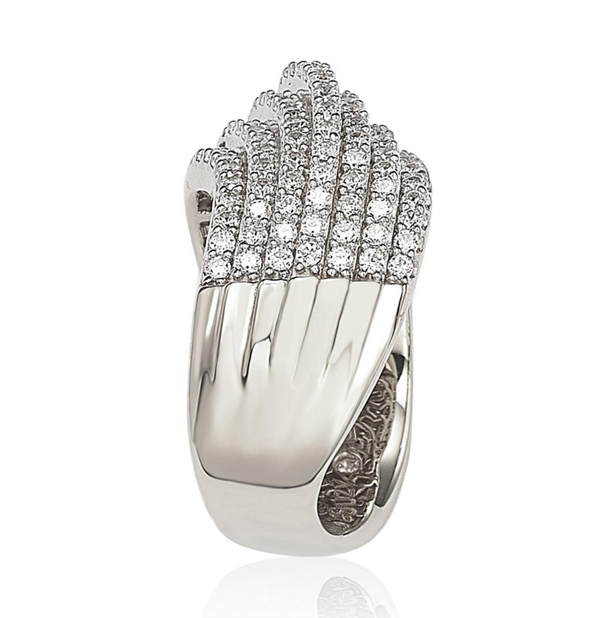 Suzy Levian New York Suzy Levian Sterling Silver Cubic Zirconia Pave Tiered Curved Ring
