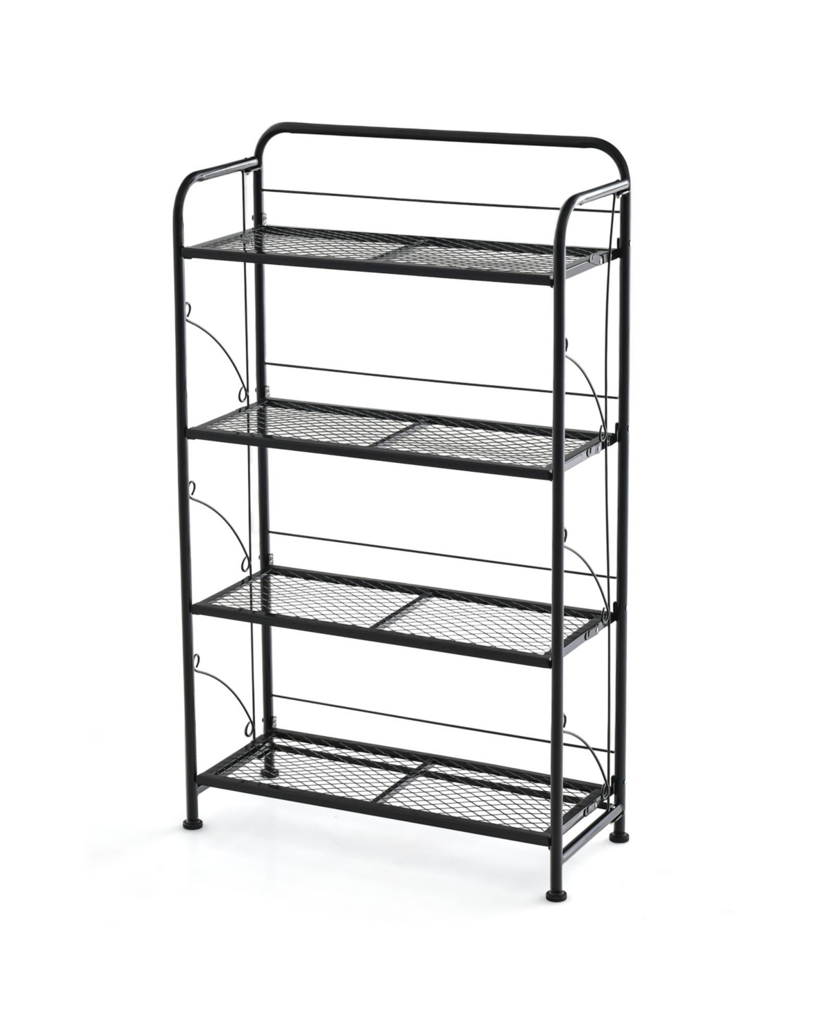 4-Tier Folding Plant Stand with Adjustable Shelf and Feet - Black