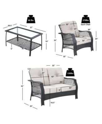 4 Pieces Patio Wicker Furniture Conversation Sets with Coffee Table and Cushions