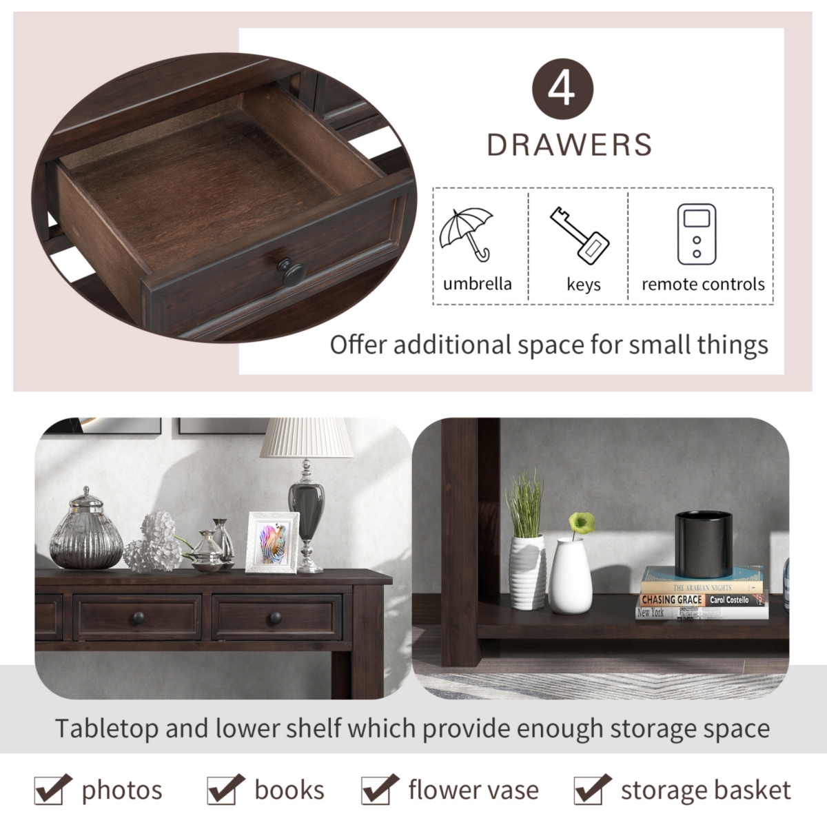 Simplie Fun Console Table/Sofa Table With Storage Drawers And Bottom Shelf For Entryway Hallway