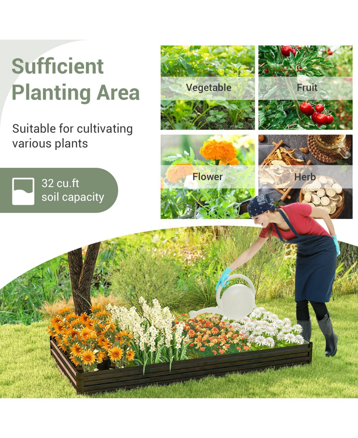 Sugift Outdoor Metal Planter Box for Vegetable Fruit Herb Flower