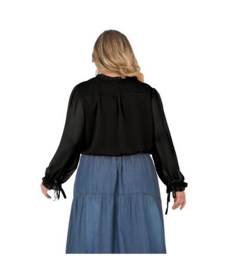 Plus Size Long Bishop Tie Sleeve Chiffon Blouse