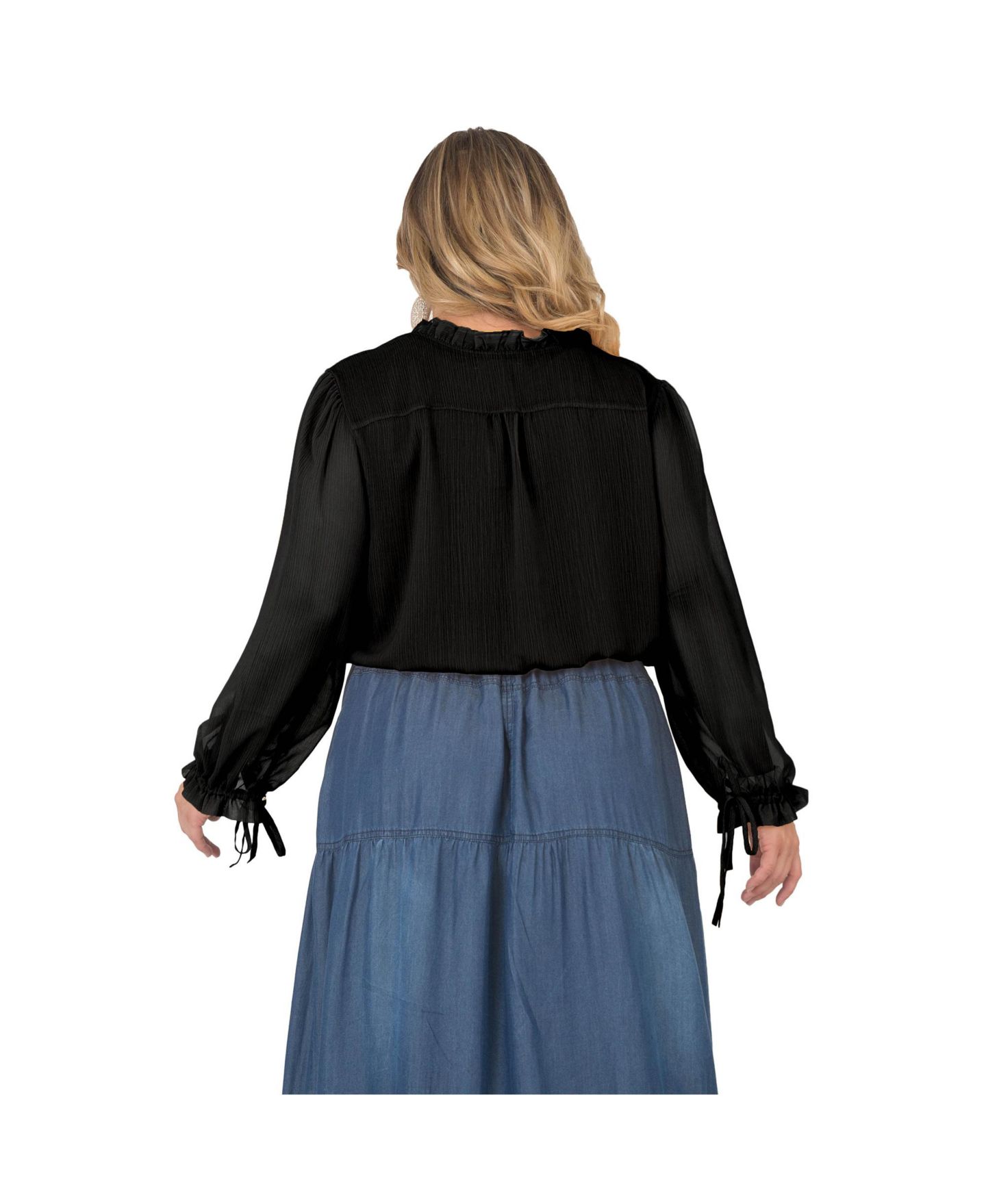 Женская блузка Standards & Practices Plus Size Long Bishop Tie Sleeve Chiffon, цвет: Чёрный — фото 2