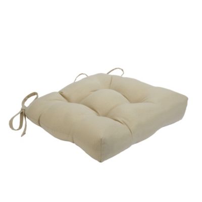 Country Living Plush Solid Colored Country Farmhouse Reversible Chair Cushions/Pads With Tear Proof Ties - Linen - 1 Piece
