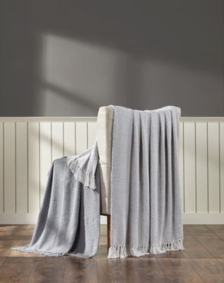 Chic Living 2 Pack Gray Yarn Dyed Woven & Fringed Coordinating Ultra Soft Accent Throw Blanket Set - 50 in. W x 60 in. L