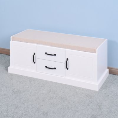 MDF Entryway Shoe Cabinet Bench with 2 Drawers and Cushion