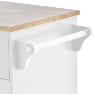 Solid Wood Kitchen Island Cart with Storage & Locking Wheels - White