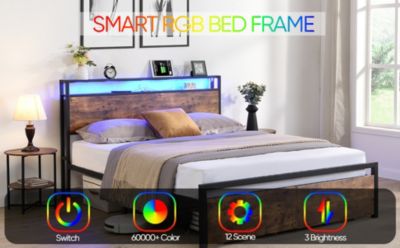 Streamdale Queen Size Storage Bed with LED Lights & Charging Station