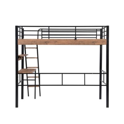 Metal Twin Size Loft Bed with Built-In Desk, Storage Shelf and Ladder