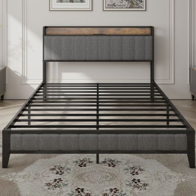 Streamdale Grey Upholstered Bed Frame with Charging Station