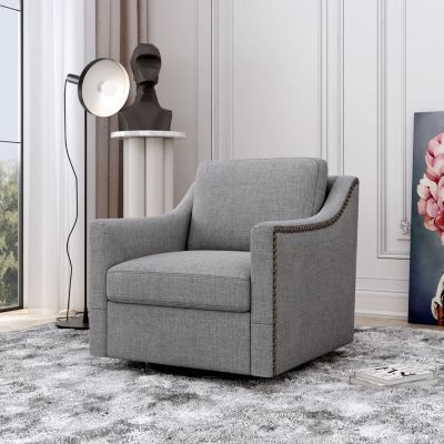Streamdale Swivel Armchair in Cotton Linen with Brass Accents