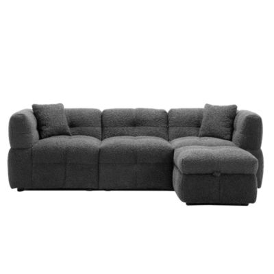 87.7" Sectional Sofa Cozy Teddy Fleece Fabric Sectional Sofa Couch With Two USB Ports